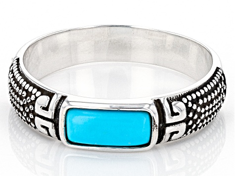 Sleeping Beauty Turquoise Rhodium Over Sterling Silver Band Ring