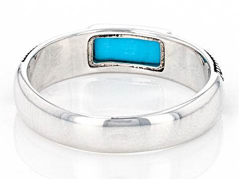 Sleeping Beauty Turquoise Rhodium Over Sterling Silver Band Ring