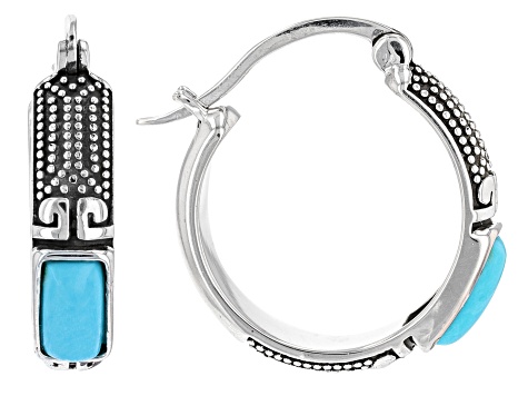 Sleeping Beauty Turquoise Rhodium Over Sterling Silver Hoop Earrings