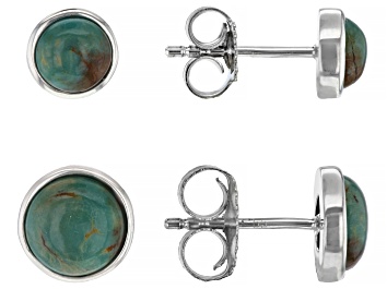 Picture of Green Kingman Turquoise Rhodium Over Silver Stud Earrings Set of Two
