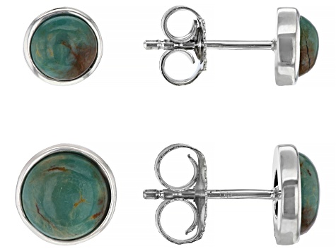 Green Kingman Turquoise Rhodium Over Silver Stud Earrings Set of Two