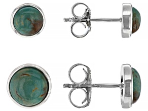 Green Kingman Turquoise Rhodium Over Silver Stud Earrings Set of Two