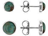 Green Kingman Turquoise Rhodium Over Silver Stud Earrings Set of Two