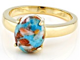 Blended Turquoise and Orange Spiny Oyster Shell 18k Yellow Gold Over Sterling Silver Ring