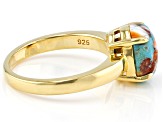 Blended Turquoise and Orange Spiny Oyster Shell 18k Yellow Gold Over Sterling Silver Ring