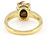Blended Turquoise and Orange Spiny Oyster Shell 18k Yellow Gold Over Sterling Silver Ring