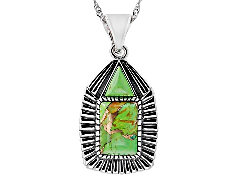 Green Turquoise Rhodium Over Sterling Silver Enhancer with Chain