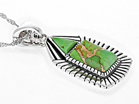 Green Turquoise Rhodium Over Sterling Silver Enhancer with Chain