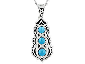 Picture of Sleeping Beauty Turquoise Rhodium Over Sterling Silver Enhancer With Chain