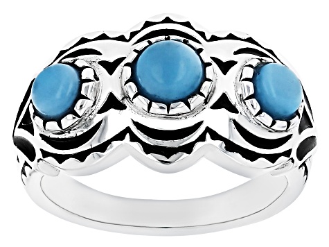 3 Stone Sleeping Beauty Turquoise Rhodium Over Sterling Silver Ring