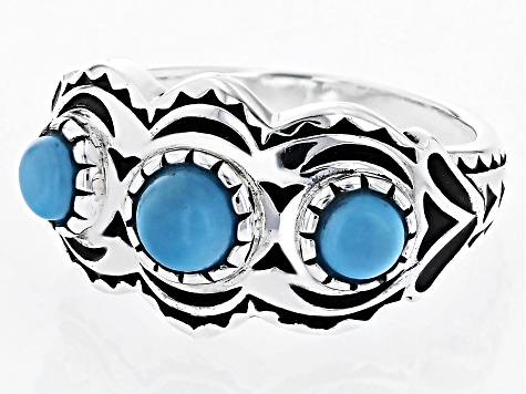 3 Stone Sleeping Beauty Turquoise Rhodium Over Sterling Silver Ring
