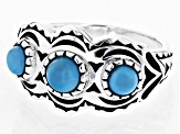 3 Stone Sleeping Beauty Turquoise Rhodium Over Sterling Silver Ring