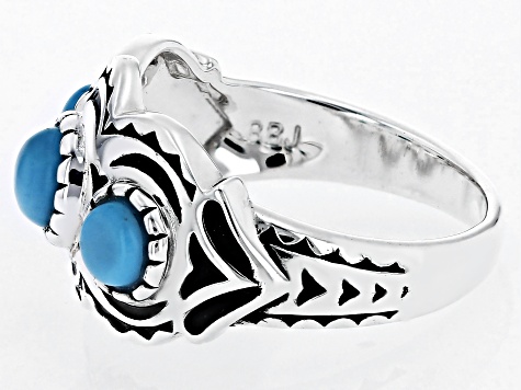 3 Stone Sleeping Beauty Turquoise Rhodium Over Sterling Silver Ring