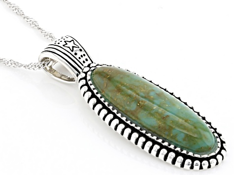 Oval Green Kingman Sterling Silver Pendant With Chain