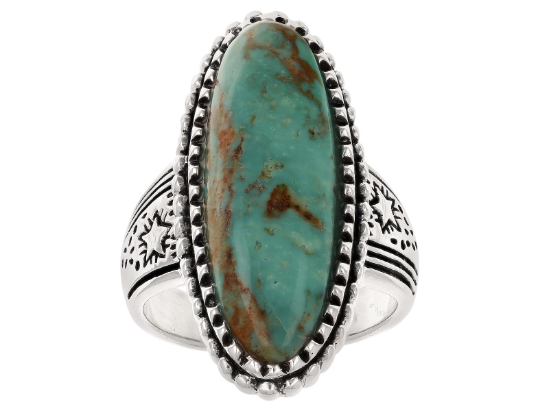 Oval Green Kingman Sterling Silver Ring 28x9mm