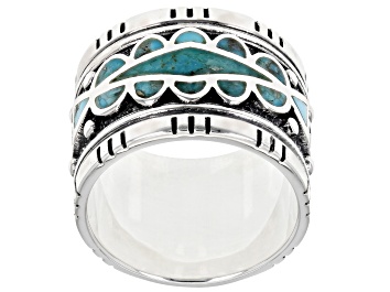 Picture of Blue Turquoise Inlay Rhodium Over Sterling Silver Band Ring
