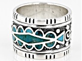 Blue Turquoise Inlay Rhodium Over Sterling Silver Band Ring