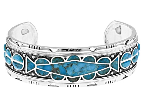 Blue Turquoise Inlay Sterling Silver Cuff Bracelet