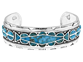 Blue Turquoise Inlay Sterling Silver Cuff Bracelet