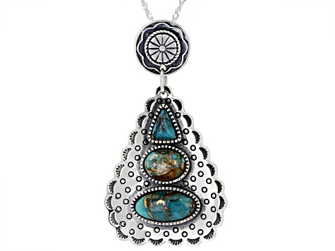 Southwest Style by JTV™ Blue Mohave Kingman Turquoise Sterling Silver Pendant With Chain