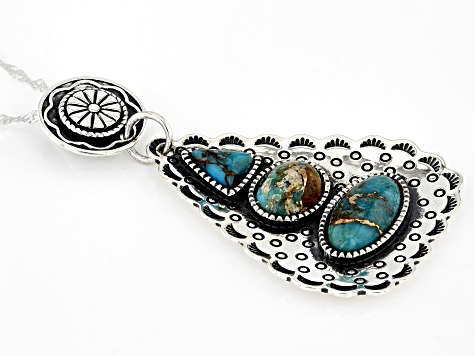 Southwest Style by JTV™ Blue Mohave Kingman Turquoise Sterling Silver Pendant With Chain