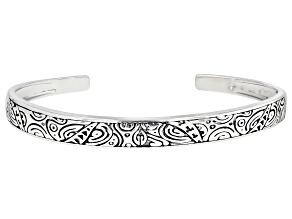 Rhodium Over Sterling Silver Tribal Design Cuff Bracelet