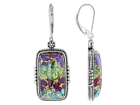 Blended Multi-Color Turquoise Rhodium Over Sterling Silver Earrings