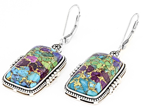 Blended Multi-Color Turquoise Rhodium Over Sterling Silver Earrings