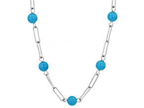 Sleeping Beauty Turquoise Rhodium Over Sterling Silver Paperclip Necklace