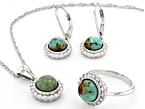 Green Kingman Turquoise Rhodium Over Silver Ring, Pendant, & Earring Box Set