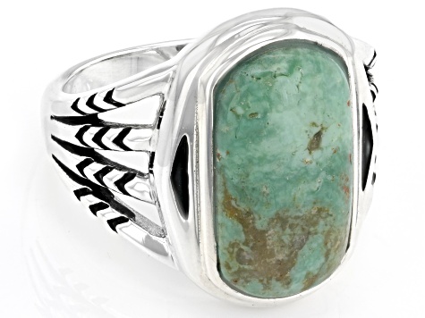 Green Kingman Turquoise Sterling Silver Ring 16x8mm - SWE3662 | JTV