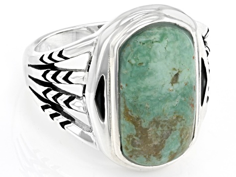 Green Kingman Turquoise Sterling Silver Ring 16x8mm