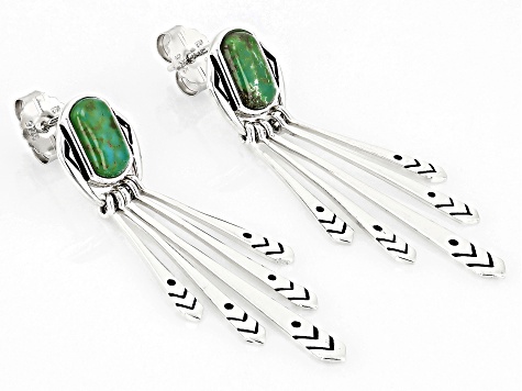 Green Kingman Turquoise Sterling Silver Earrings 9x5mm
