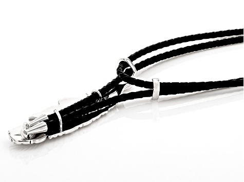Leather Rhodium Over Sterling Silver Feather Bolo Necklace
