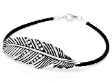 Leather Rhodium Over Sterling Silver Feather Bolo Bracelet