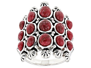 Picture of Red Sponge Coral Multi-Row Rhodium Over Sterling Silver Ring
