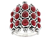 Red Sponge Coral Multi-Row Rhodium Over Sterling Silver Ring