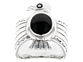 Black Onyx Rhodium Over Sterling Silver Thunderbird Ring