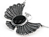 Black Onyx Rhodium Over Sterling Silver Thunderbird Necklace