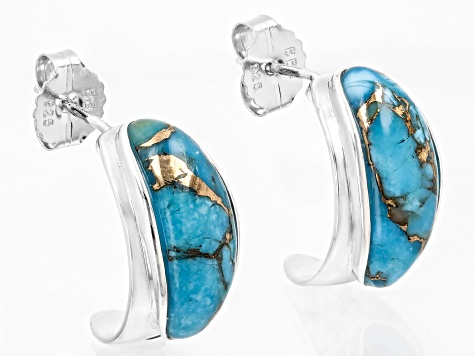 Fancy Blue Kingman Mohave Turquoise Sterling Silver Earrings 18x7mm