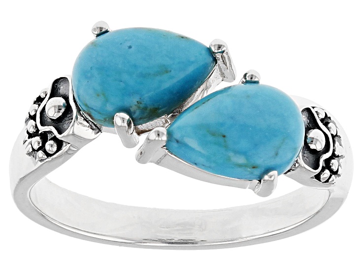 Kingman Turquoise Bear Claw Cross Oxidized Sterling Silver Ring 9x6mm
