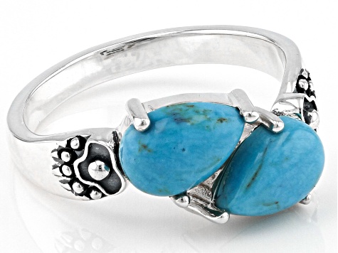 Kingman Turquoise Bear Claw Cross Oxidized Sterling Silver Ring