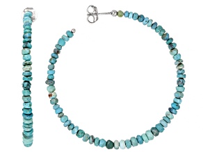 Kingman Turquoise Rhodium Over Sterling Silver Hoop Earrings 2.5-4mm