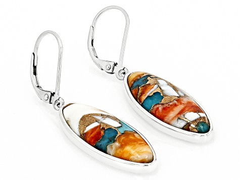 Blended Spiny Oyster Shell with Turquoise Rhodium Over Silver Earrings
