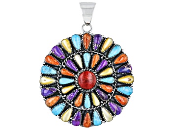 Picture of Multi-Color Turquoise, Mother-Of-Pearl & Bamboo Coral Silver Pendant