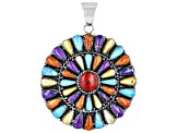 Multi-Color Turquoise, Mother-Of-Pearl & Bamboo Coral Silver Pendant
