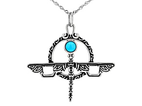 Sleeping Beauty Turquoise Rhodium Over Silver Dragon Fly Pendant with Chain
