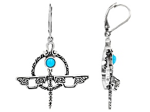 Sleeping Beauty Turquoise Rhodium Over Silver Dragon Fly Earrings