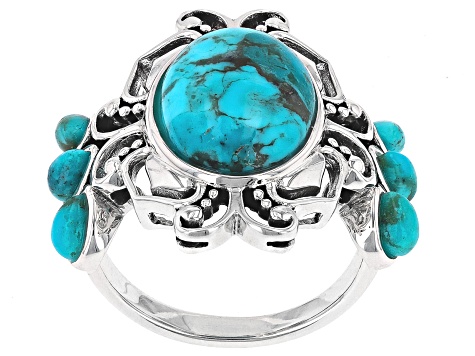 Mix Shaped Blue Turquoise Sterling Silver Ring