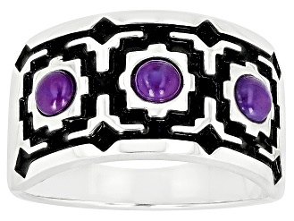 Round Purple Turquoise and Enamel Sterling Silver Band Ring